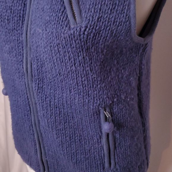 Pachamama Wool Fleece Lined Handknit Full Zip Sweater Vest Boho Blue sz S/M - Picture 8 of 8